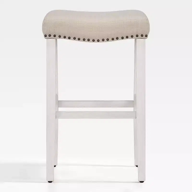 WestinTrends 29 Upholstered Backless Saddle Seat Bar Stool, Antique White/Beige