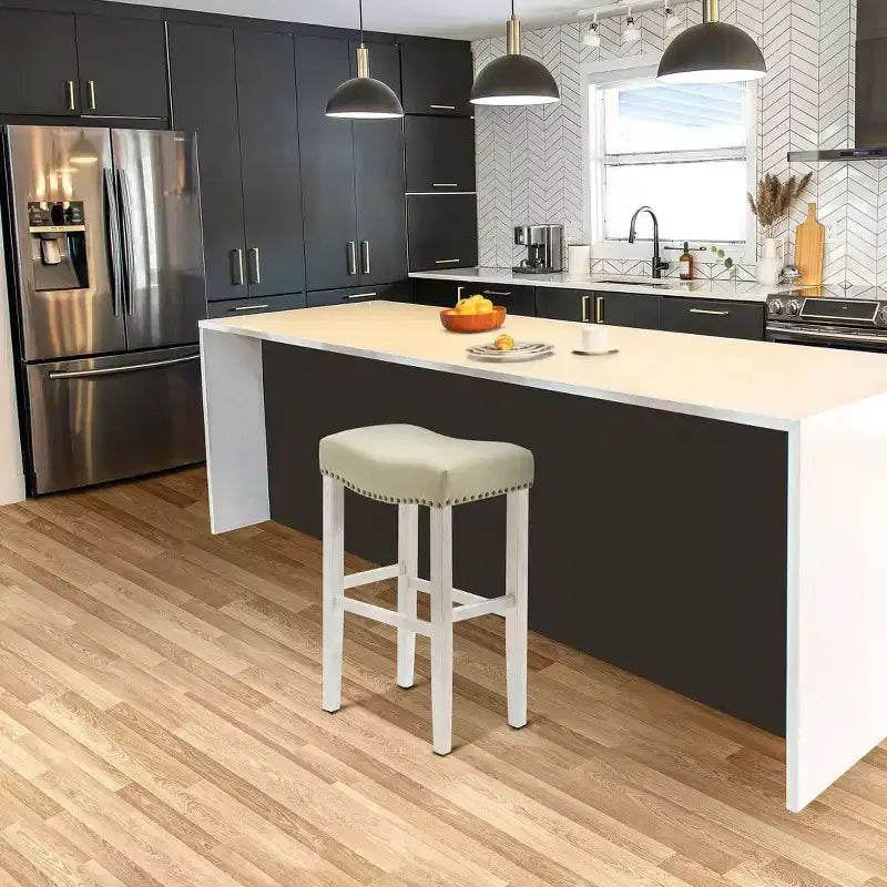 Sgabello da Bar Senza Schienale WestinTrends 29", con Seduta a Sella, Bianco Antico/Beige