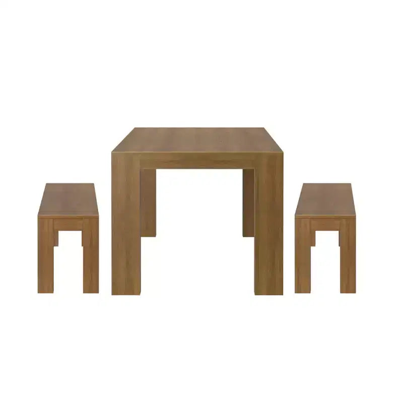 Set tavolo da pranzo moderno in legno massello Plank+Beam con 2 panche per 6 persone