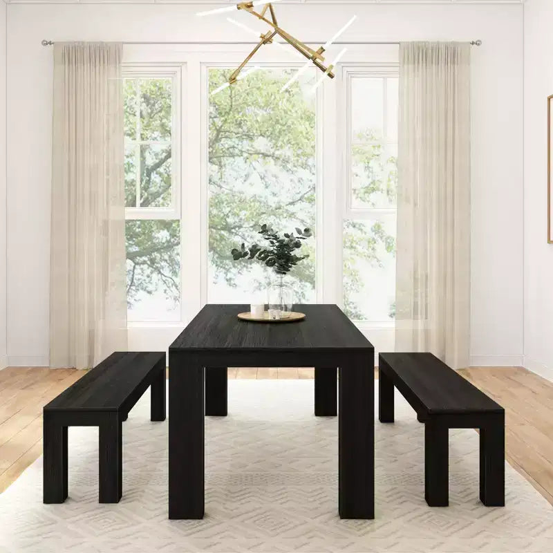 Set tavolo da pranzo moderno in legno massello Plank+Beam con 2 panche per 6 persone