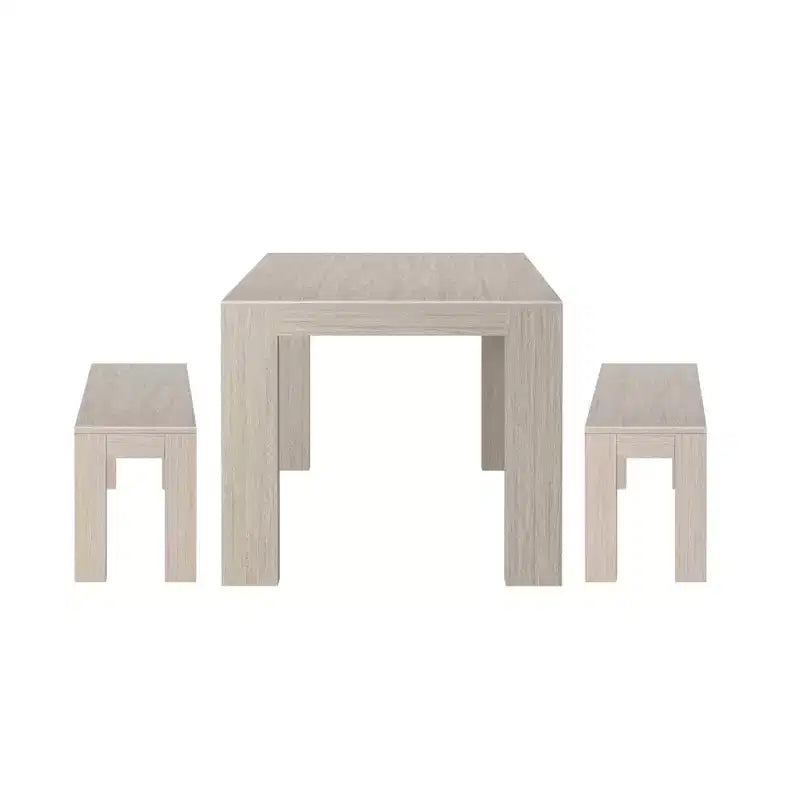 Set tavolo da pranzo moderno in legno massello Plank+Beam con 2 panche per 6 persone
