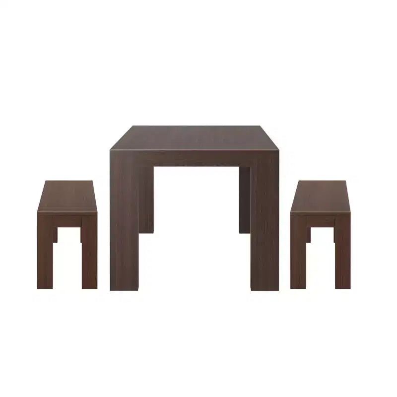 Set tavolo da pranzo moderno in legno massello Plank+Beam con 2 panche per 6 persone
