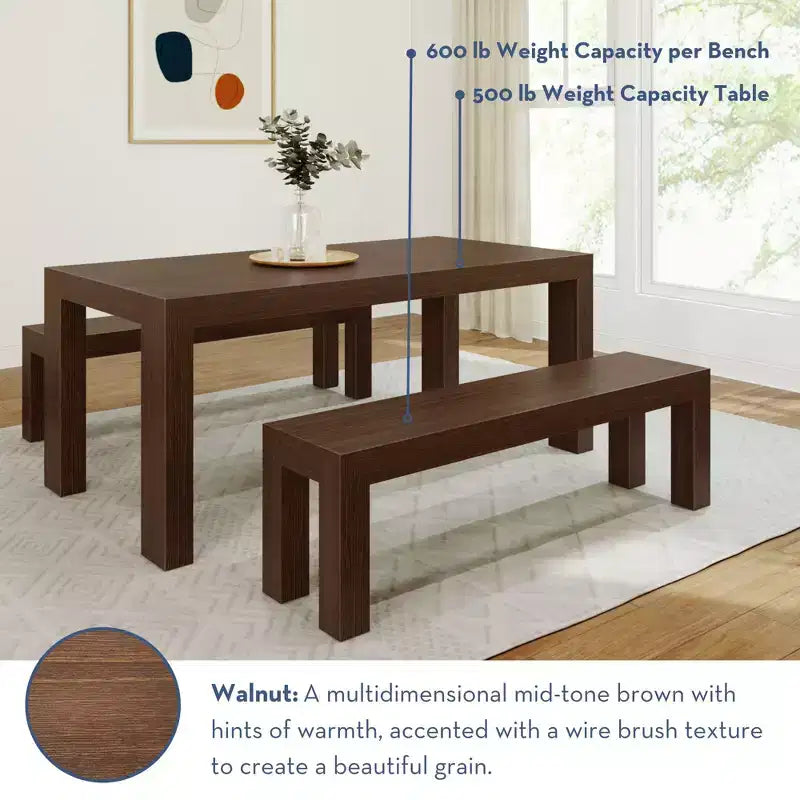 Set tavolo da pranzo moderno in legno massello Plank+Beam con 2 panche per 6 persone