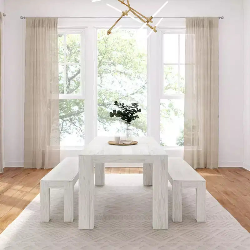 Set tavolo da pranzo moderno in legno massello Plank+Beam con 2 panche per 6 persone