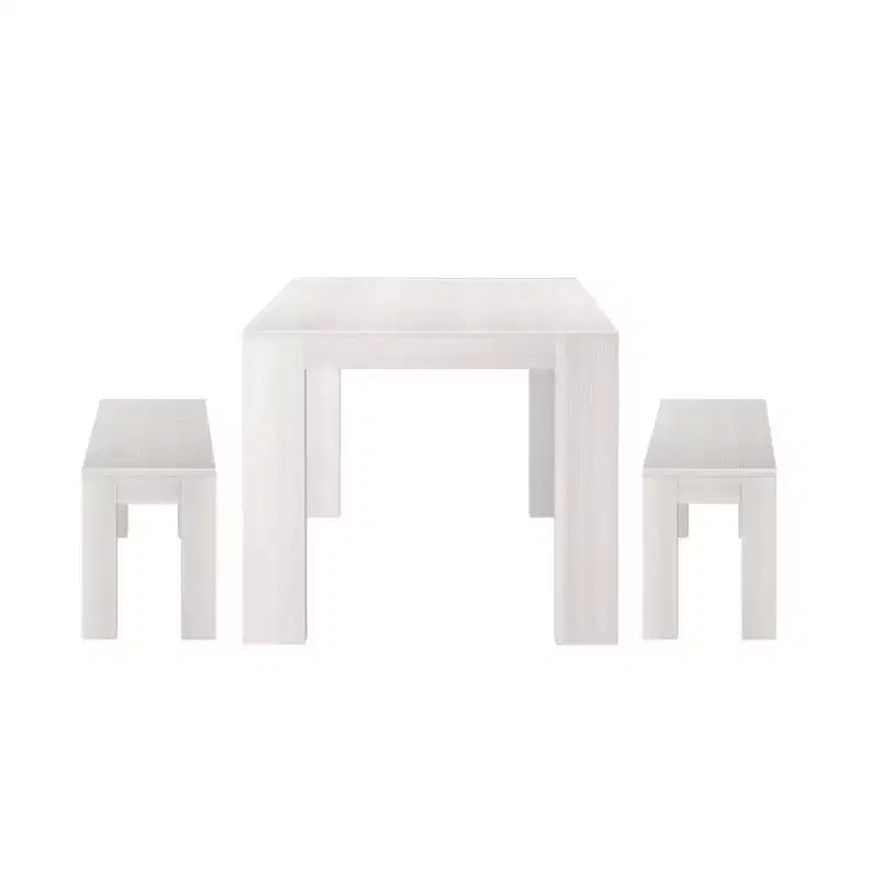 Set tavolo da pranzo moderno in legno massello Plank+Beam con 2 panche per 6 persone