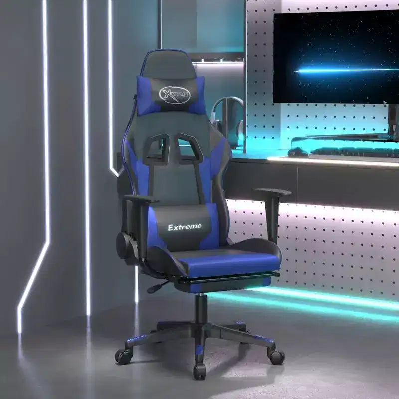 vidaXL Sedia da Gaming Regolabile con Poggiapiedi e Funzione Massaggio - Similpelle Nera e Blu