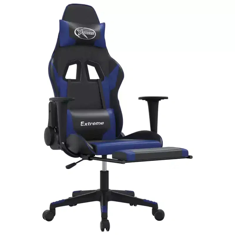 vidaXL Sedia da Gaming Regolabile con Poggiapiedi e Funzione Massaggio - Similpelle Nera e Blu