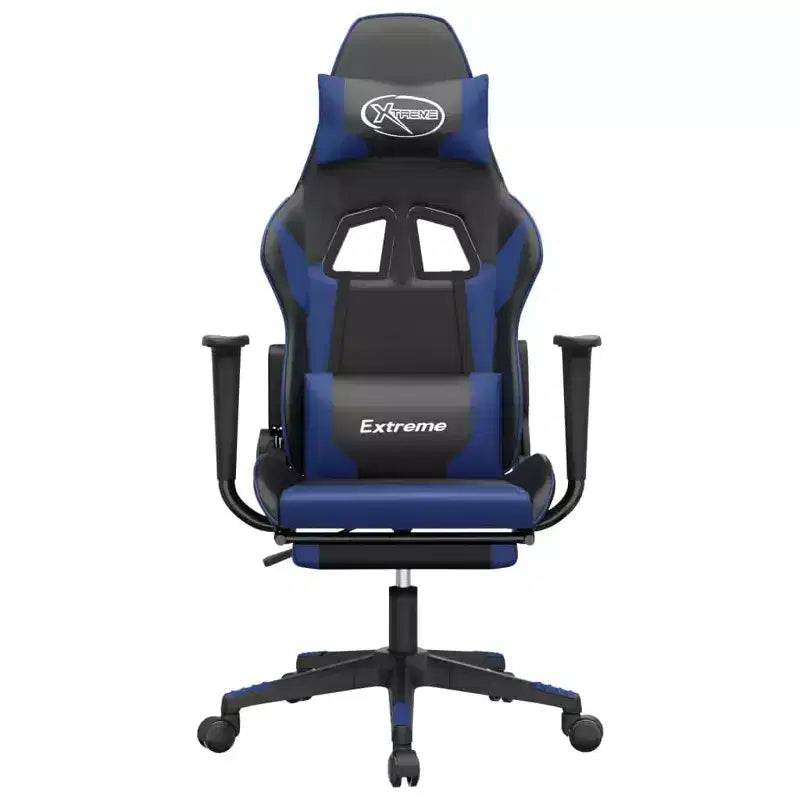 vidaXL Sedia da Gaming Regolabile con Poggiapiedi e Funzione Massaggio - Similpelle Nera e Blu