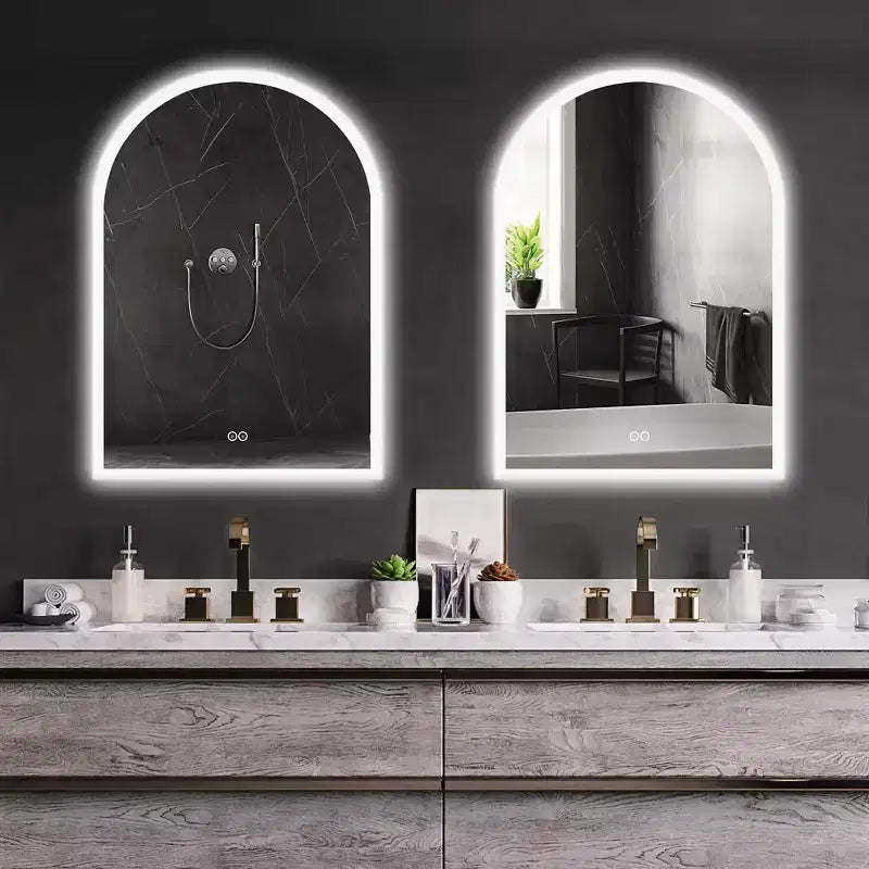 Dovelina Specchio da bagno ad arco, specchio LED con antiappannamento