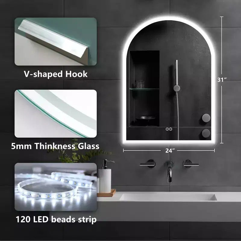Dovelina Specchio da bagno ad arco, specchio LED con antiappannamento