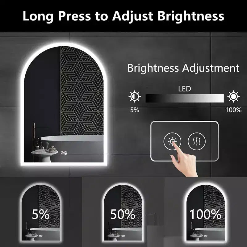 Dovelina Specchio da bagno ad arco, specchio LED con antiappannamento