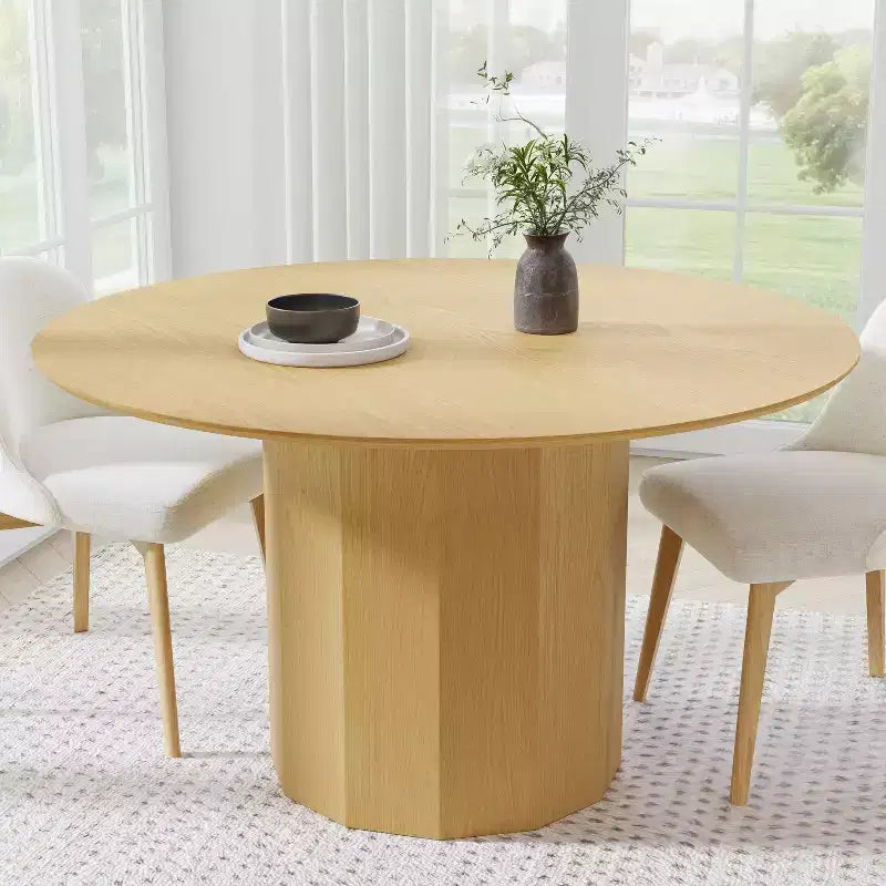 Dovelina Tavolo da pranzo rotondo Mid-Century in legno Tavolo da cucina per 4 persone - Legno naturale