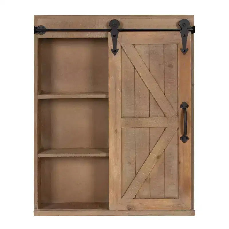 Mobiletto decorativo da parete in legno con specchio e anta scorrevole in stile rustico - Kate & Laurel All Things Decor