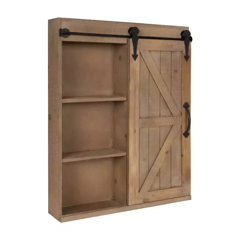 Mobiletto decorativo da parete in legno con specchio e anta scorrevole in stile rustico - Kate & Laurel All Things Decor