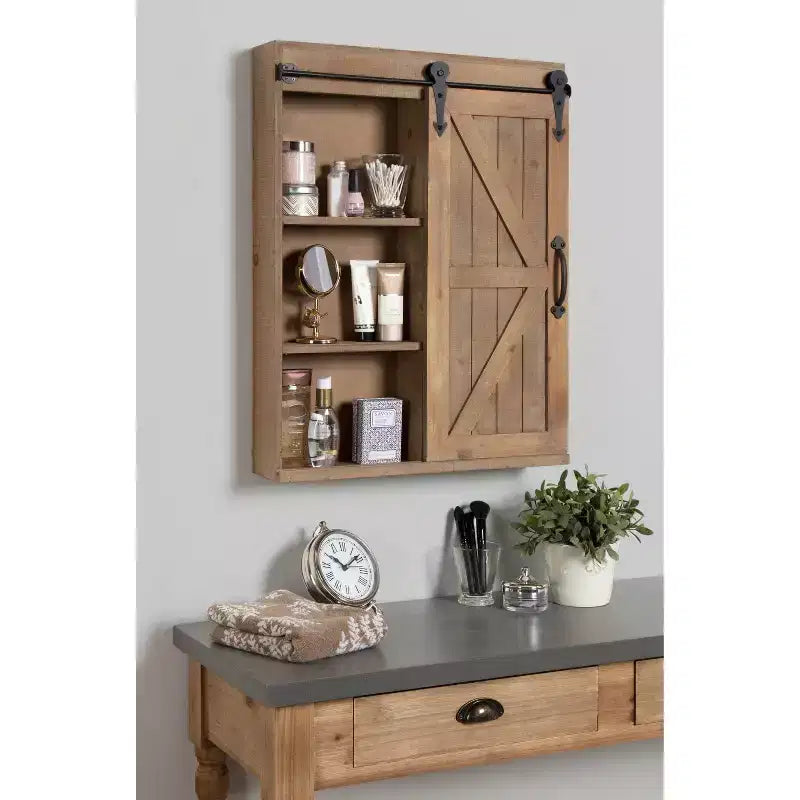 Mobiletto decorativo da parete in legno con specchio e anta scorrevole in stile rustico - Kate & Laurel All Things Decor