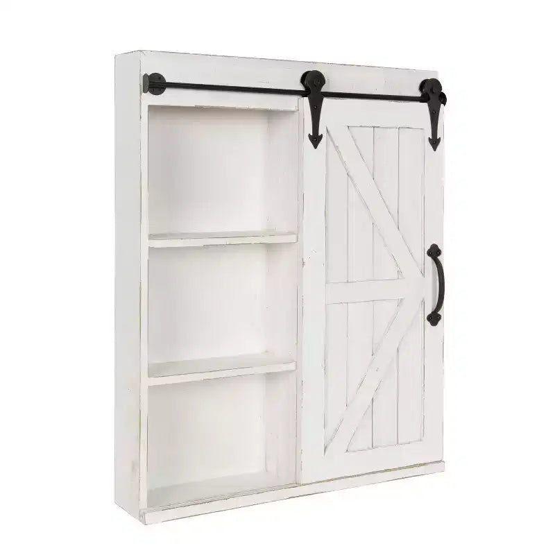 Mobiletto decorativo da parete in legno con specchio e anta scorrevole in stile rustico - Kate & Laurel All Things Decor