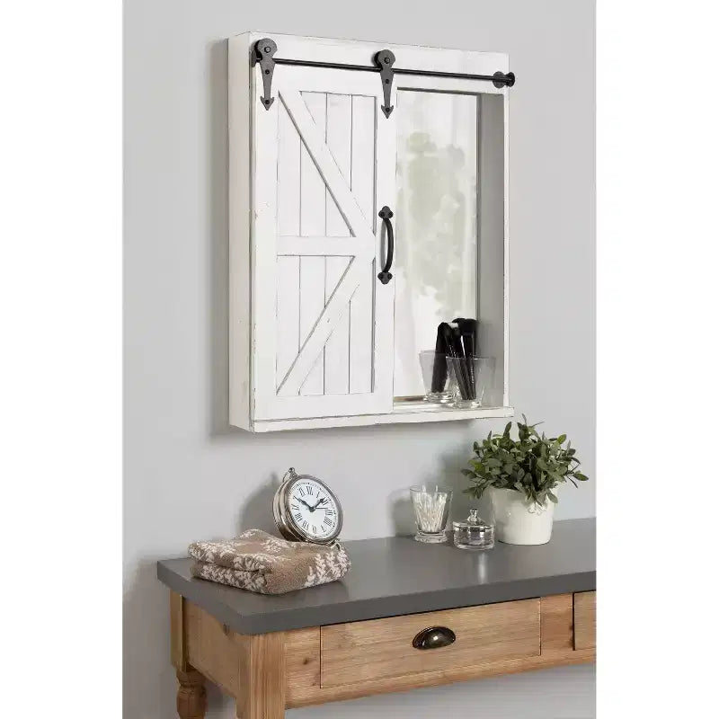 Mobiletto decorativo da parete in legno con specchio e anta scorrevole in stile rustico - Kate & Laurel All Things Decor