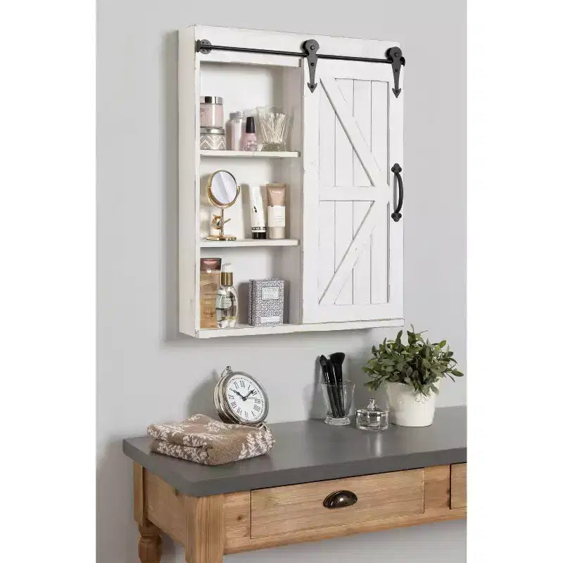 Mobiletto decorativo da parete in legno con specchio e anta scorrevole in stile rustico - Kate & Laurel All Things Decor