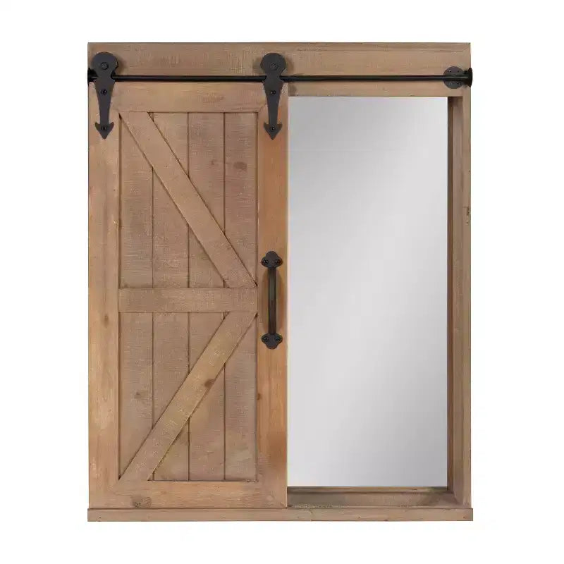 Mobiletto decorativo da parete in legno con specchio e anta scorrevole in stile rustico - Kate & Laurel All Things Decor